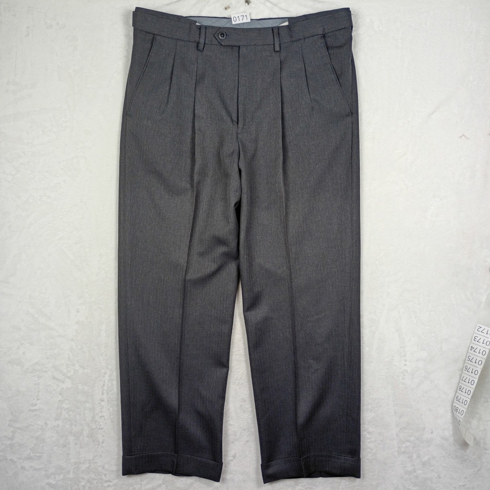 Paul Fredrick Mens Classic Fit Pleated Dress Pants Charcoal Gray Cuffed Size 34